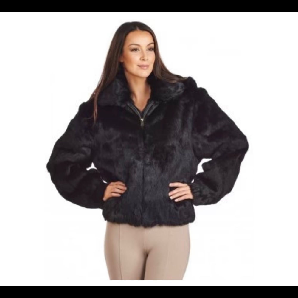 Winter Fur Women's Black Bomber Rabbit Fur Coat